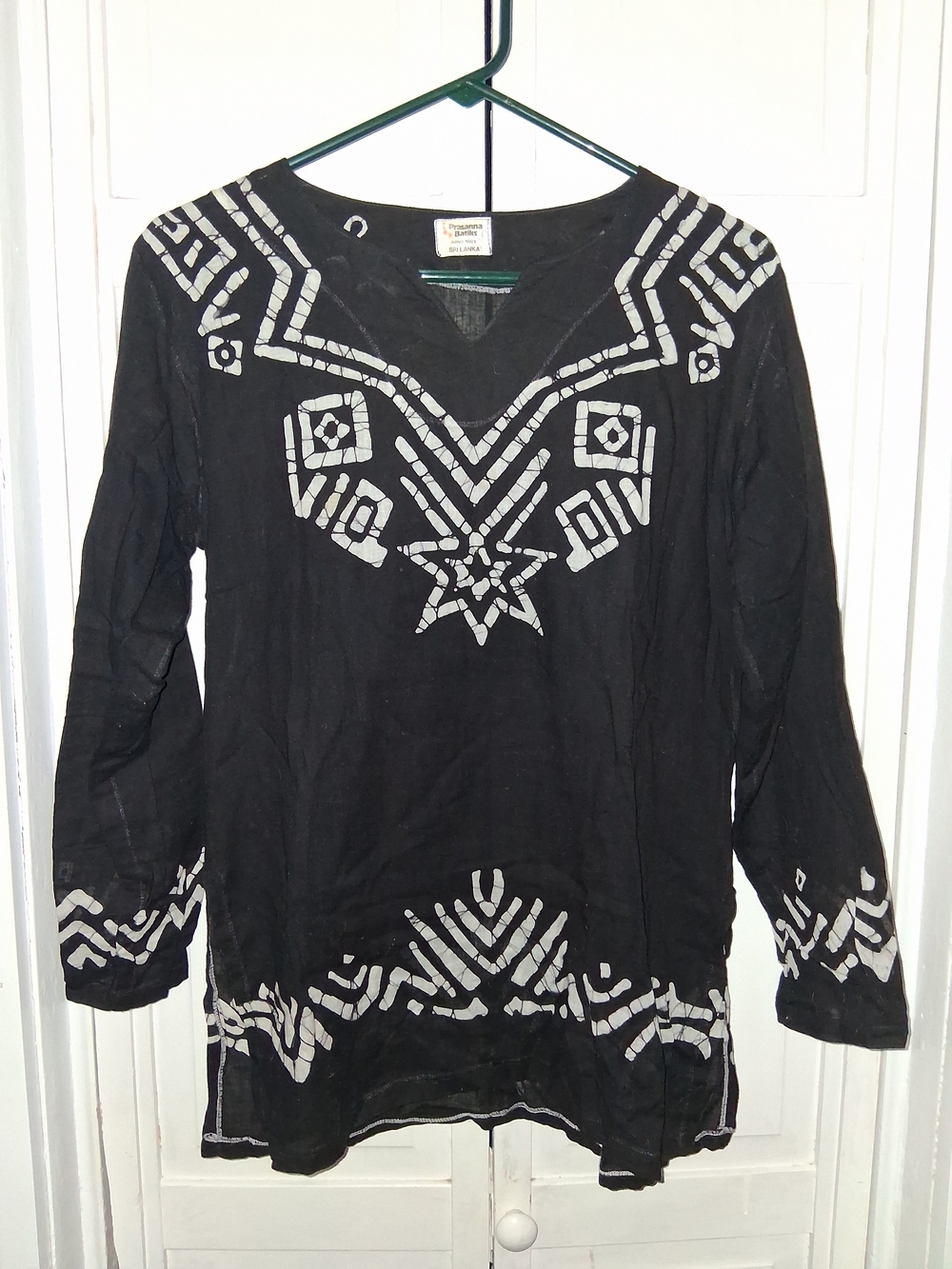 Hand Make Black Embroidered V-Neck Tunic Top - Women's Long Sleeve